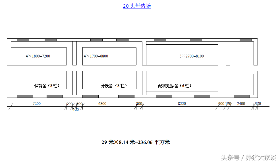 母猪养殖场建设图(20头母猪场设计参数和设计图纸)-阿灿学库