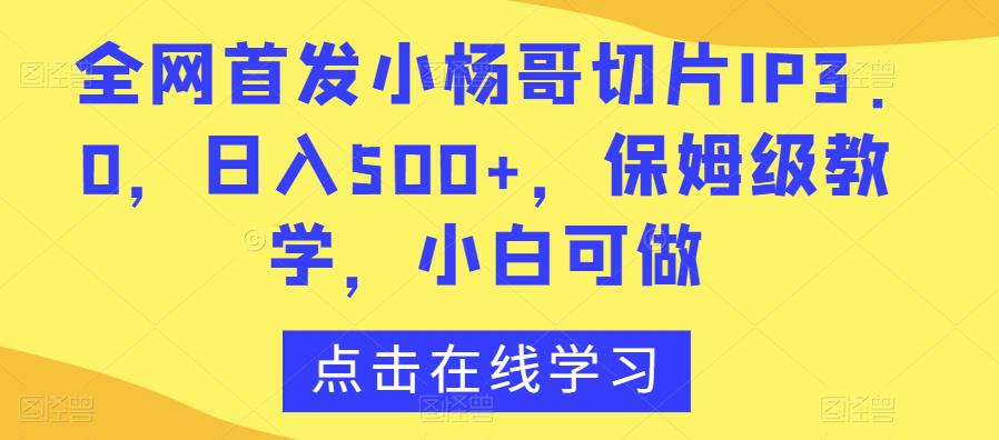 首发小杨哥切片IP3.0项目,日入500 ,保姆级教学,小白可做【揭秘】 首发小杨哥切片IP3.0项目,日入500 ,保姆级教学,小白可做【揭秘】