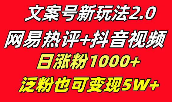 文案号新玩法：网易热评+抖音文案 一天涨粉1000+ 多种变现模式 泛粉也可变现-阿灿学库