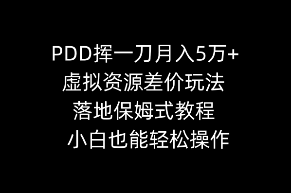 PDD挥一刀月入5万+，虚拟资源差价玩法，落地保姆式教程，小白也能轻松操作-阿灿学库