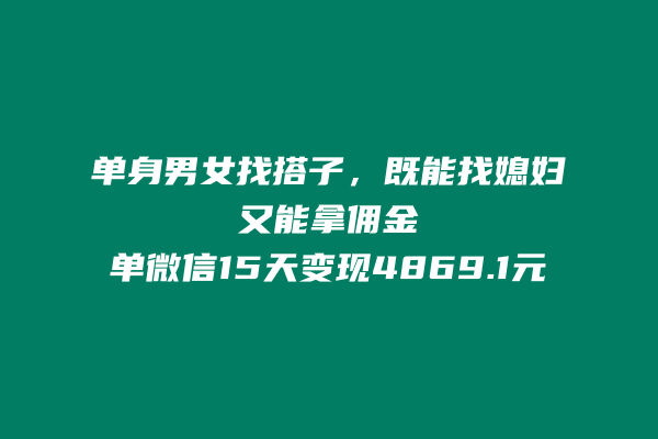 单身男女找搭子，既能找媳妇又能拿佣金的玩法，一个微信15天到手4869.1元-阿灿学库