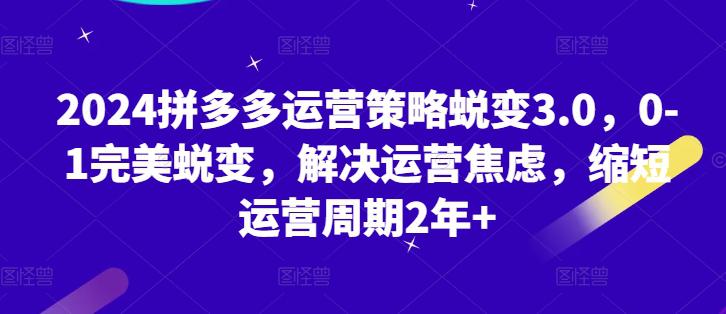 2024拼多多运营策略蜕变3.0,0-1完美蜕变,解决运营焦虑,缩短运营周期2年 -1 2024拼多多运营策略蜕变3.0,0-1完美蜕变,解决运营焦虑,缩短运营周期2年 -1
