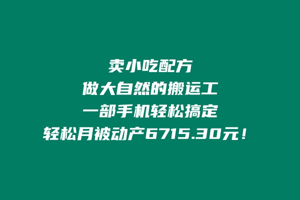卖小吃配方，做大自然的搬运工，一部手机轻松搞定，轻松月被动产6715.30元-阿灿学库