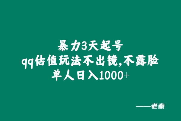 全新暴力3天起号qq估值玩法，不出镜，不露脸，单人日入1000+-阿灿学库