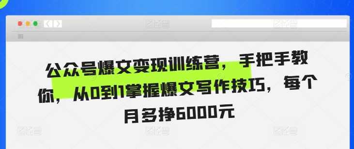 公众号爆文变现训练营,手把手教你,从0到1掌握爆文写作技巧,每个月多挣6000元 -1 公众号爆文变现训练营,手把手教你,从0到1掌握爆文写作技巧,每个月多挣6000元 -1
