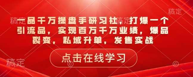 一品千万操盘手研习社,打爆一个引流品,实现百万千万业绩,爆品裂变,私域升单,发售实战 -1 一品千万操盘手研习社,打爆一个引流品,实现百万千万业绩,爆品裂变,私域升单,发售实战 -1