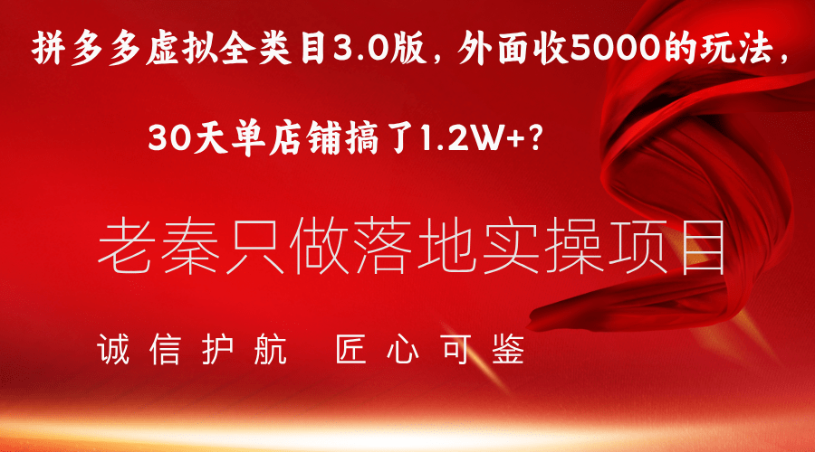 拼多多虚拟全类目3.0版，收5000的玩法30天单店铺搞了1.2W+？-阿灿学库
