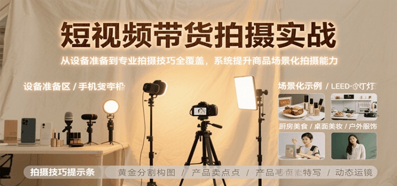 短视频带货拍摄实战,从设备准备到专业拍摄技巧全覆盖,系统提升商品场景化拍摄能力 -1 短视频带货拍摄实战,从设备准备到专业拍摄技巧全覆盖,系统提升商品场景化拍摄能力 -1
