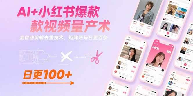 AI+小红书爆款视频量产术：全自动剪辑去重技术，矩阵账号日更百条-阿灿学库