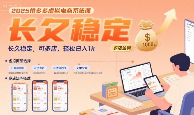 2025拼多多虚拟电商系统课,长久稳定,可多店,轻松日入1k -1 2025拼多多虚拟电商系统课,长久稳定,可多店,轻松日入1k -1