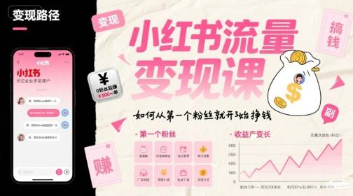 小红书流量变现课，如何从第一个粉丝就开始挣钱-阿灿学库
