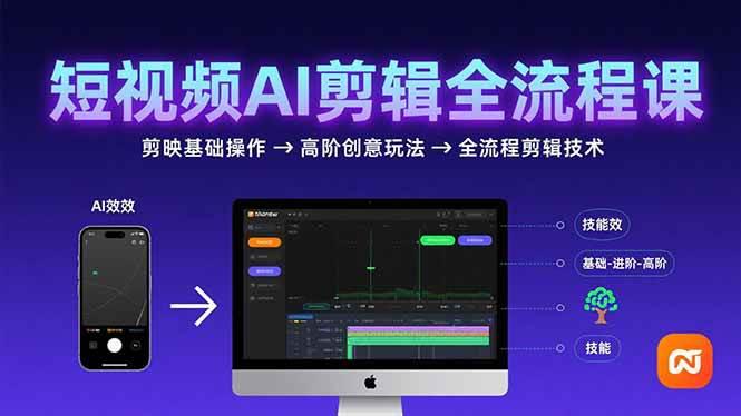 短视频AI剪辑技能，从剪映基础操作到高阶创意玩法，全流程剪辑技术-阿灿学库
