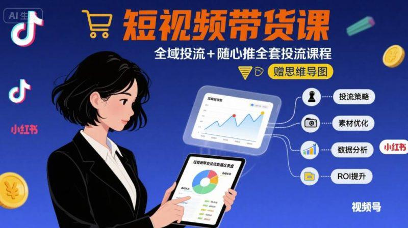 最新短视频带货课，全域投流+随心推全套投流课程+思维导图-阿灿学库