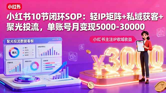 小红书10节闭环SOP：轻IP矩阵+私域获客+聚光投流，单账号月变现5000-30000-阿灿学库