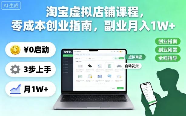 淘宝虚拟店铺课程,零成本创业指南,副业月入1W+ -1 淘宝虚拟店铺课程,零成本创业指南,副业月入1W+ -1
