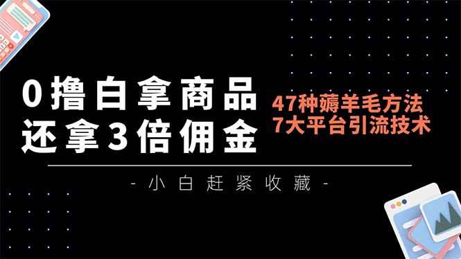 0撸白拿商品，还拿3倍佣金，47种薅羊毛方法，7大平台全方位引流技术教学，精专月入过万 -1