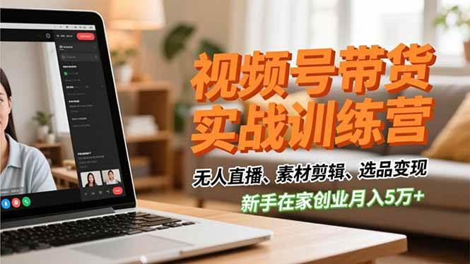 视频号带货实战训练营，无人直播、素材剪辑、选品变现，新手在家创业月入5万+ -1