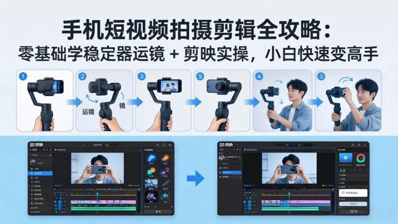 手机短视频拍摄剪辑全攻略：零基础学稳定器运镜 + 剪映实操，小白快速变高手 -1