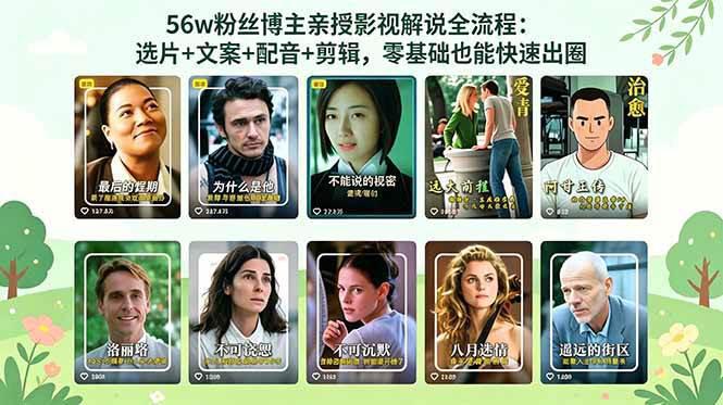56万粉丝博主亲授影视解说全流程:选片+文案+配音+剪辑,零基础也能快速出圈-阿灿学库