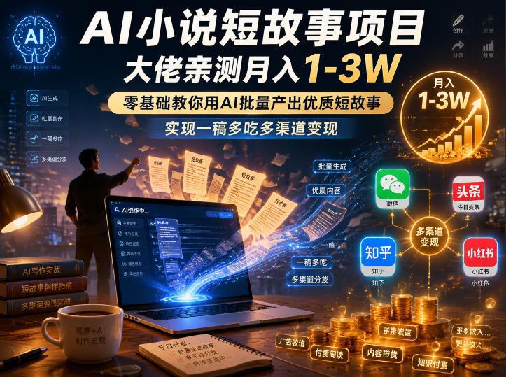 AI小说短故事项目，大佬亲测月入1-3W，零基础教你用AI批量产出优质短故事，实现一稿多吃多渠道变现（更新0624）-阿灿学库
