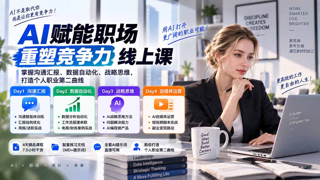 AI职场提效与第二曲线实战课-无水印：学习沟通汇报、数据工作流和战略思维，掌握AI编程做产品及自媒体运营方法-阿灿学库