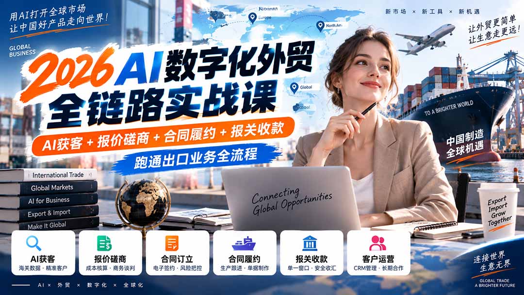 2026AI数字化外贸全链路实战课：AI获客+报价磋商+合同履约+报关收款，跑通出口业务全流程-阿灿学库