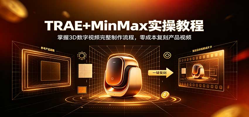 TRAE+MinMax实操教程：3D数字视频完整制作流程，零成本复刻产品视频-阿灿学库