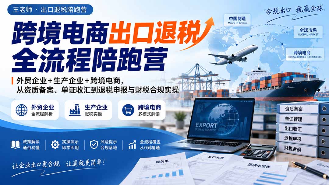 跨境电商出口退税全流程陪跑营｜外贸企业+生产企业+跨境电商，从资质备案、单证收汇到退税申报与财税合规实操-阿灿学库