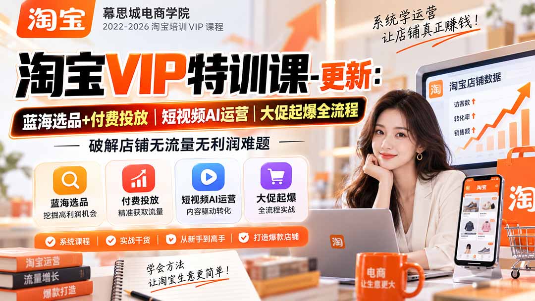 淘宝VIP特训课-更新0917：蓝海选品+付费投放｜短视频AI运营｜大促起爆全流程，破解店铺无流量无利润难题-阿灿学库