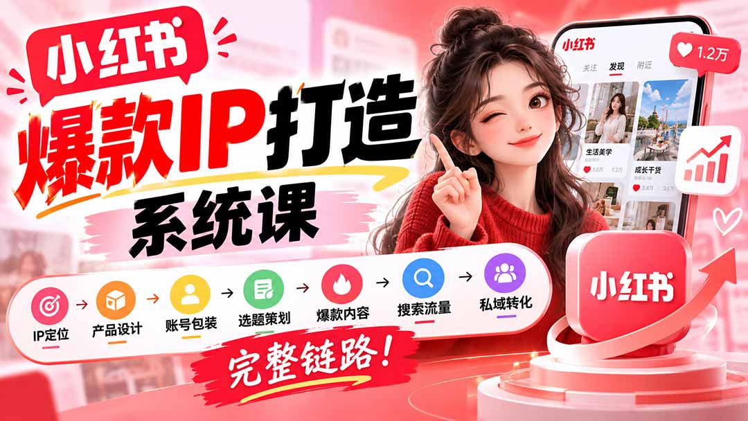 【无水印】小红书爆款IP打造课:IP定位→产品设计→账号包装→选题策划→爆款内容→搜索流量→私域转化,完整链路-阿灿学库