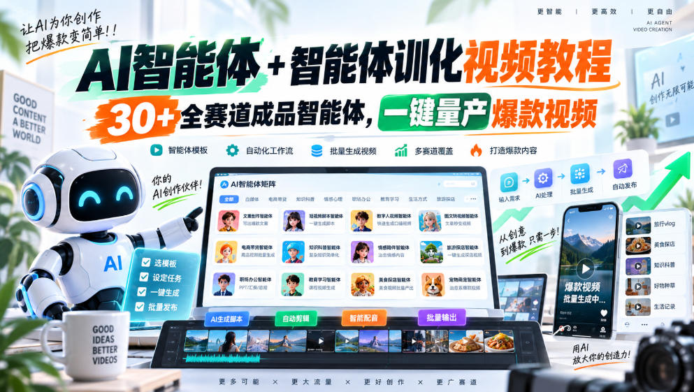 【无水印】AI智能体+智能体训化视频教程,30+全赛道成品智能体,一键量产爆款视频【更新】-阿灿学库