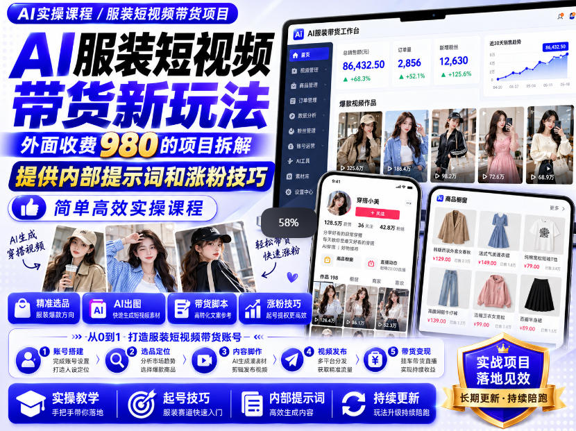 外面收费980AI快手带货系统课程,内部课程首次外放,操作简单高效,一分钟一条爆款视频-阿灿学库