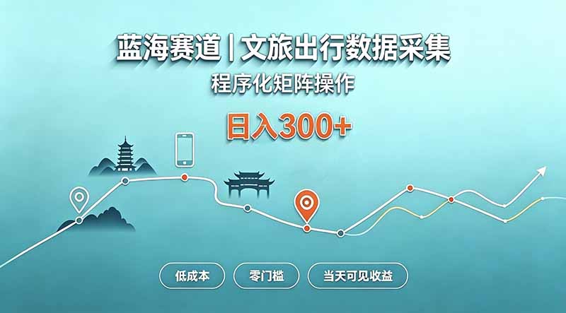 蓝海赛道  文旅出行数据采集  程序化矩阵操作    低成本  零门槛   当天可见收益   日入300+-阿灿学库
