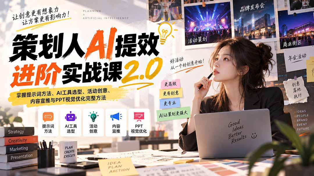 策划人AI提效进阶实战课2.0：掌握提示词方法、AI工具选型、活动创意、内容宣推与PPT视觉优化完整方法-阿灿学库