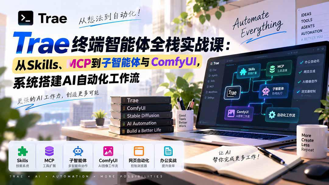 Trae终端智能体全栈实战课:从Skills、MCP到子智能体与ComfyUI,系统搭建AI自动化工作流-阿灿学库