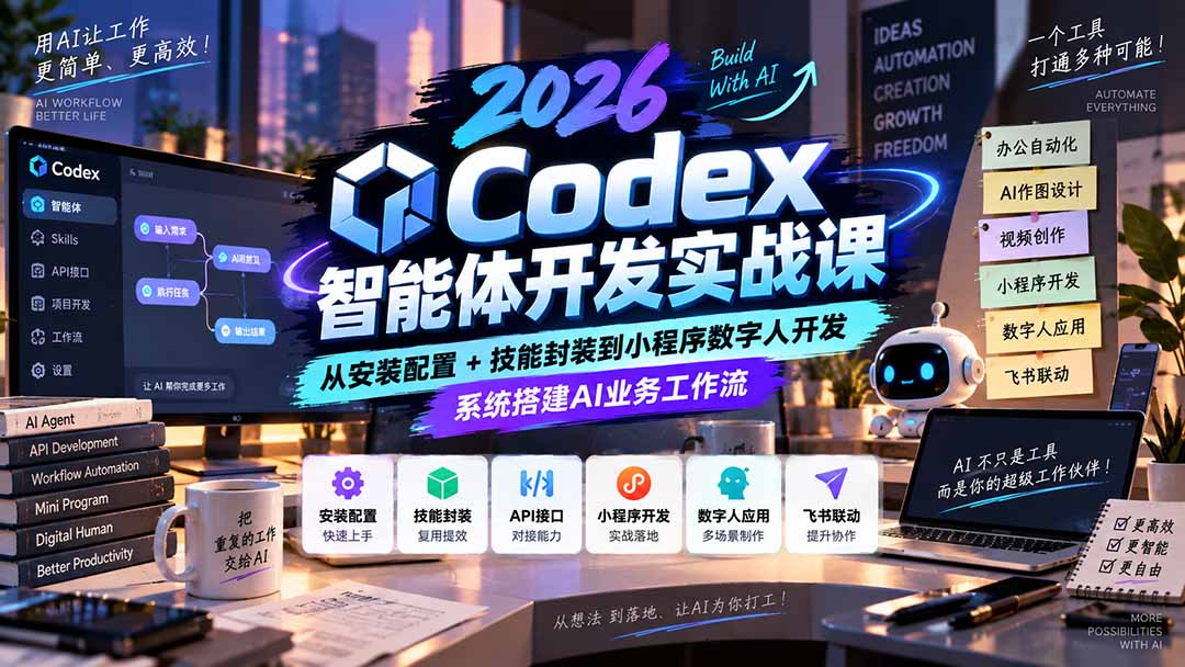 2026Codex智能体开发实战课:从安装配置+技能封装到小程序数字人开发,系统搭建AI业务工作流-阿灿学库
