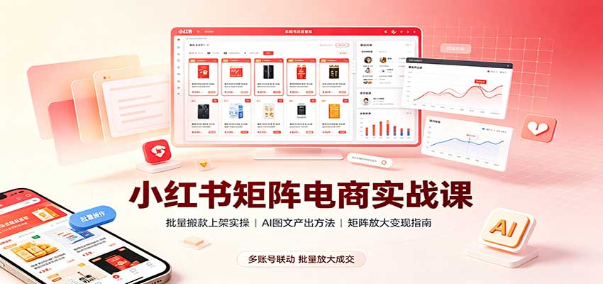 小红书矩阵电商实战课：批量搬款上架实操，AI图文产出，矩阵放大变现指南-吾图资源网