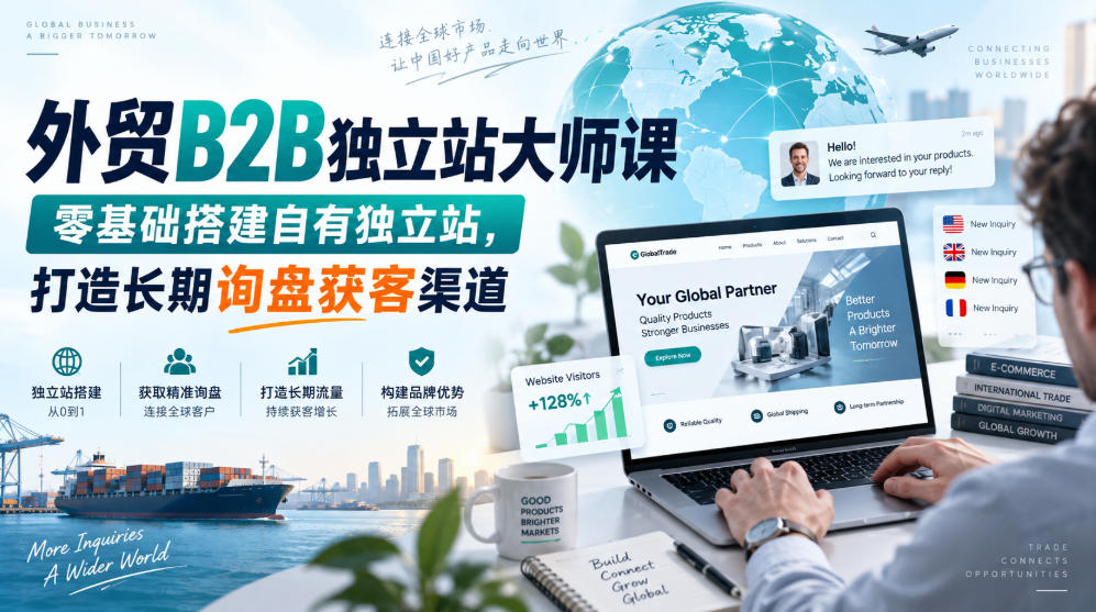 外贸B2B独立站大师课，零基础搭建自有独立站，打造长期询盘获客渠道-阿灿学库