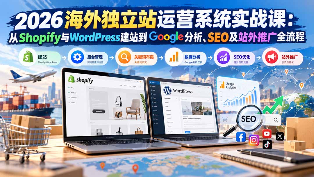 2026海外独立站运营系统实战课:从Shopify与WordPress建站到Google分析、SEO及站外推广全流程-阿灿学库