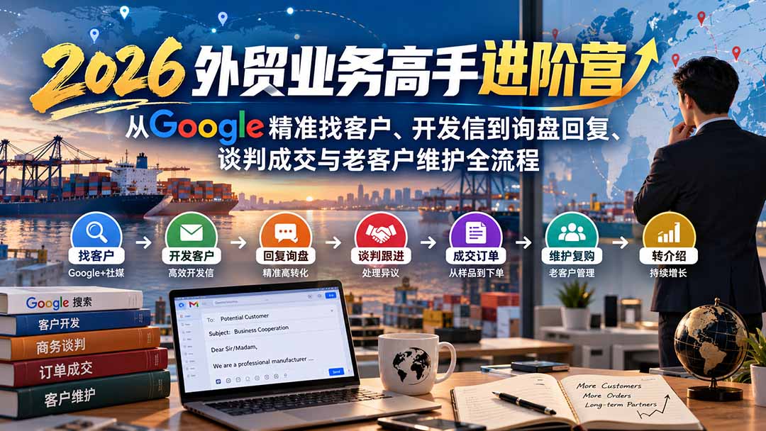 2026外贸业务高手进阶营:从Google精准找客户、开发信到询盘回复、谈判成交与老客户维护全流程-阿灿学库