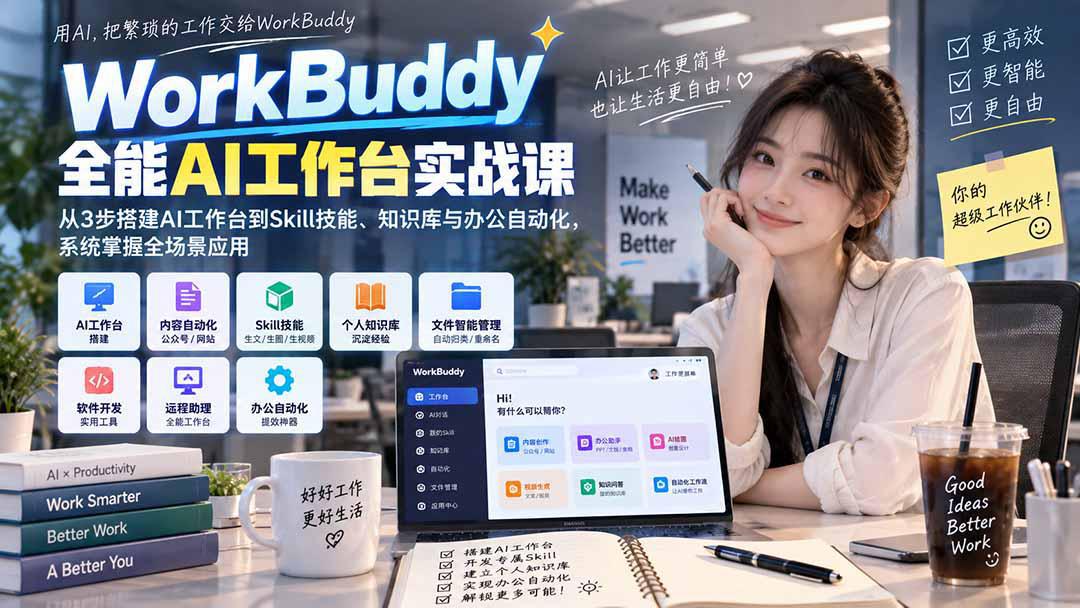 WorkBuddy全能AI工作台实战课:从3步搭建AI工作台到Skill技能、知识库与办公自动化,系统掌握全场景应用-阿灿学库