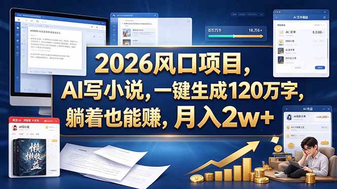 2026 风口项目,AI 写小说,一键生成 120 万字,躺着也能赚,月入 2w +-阿灿学库