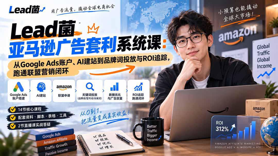 Lead菌亚马逊广告套利系统课：从Google Ads账户、AI建站到品牌词投放与ROI追踪，跑通联盟营销闭环-阿灿学库