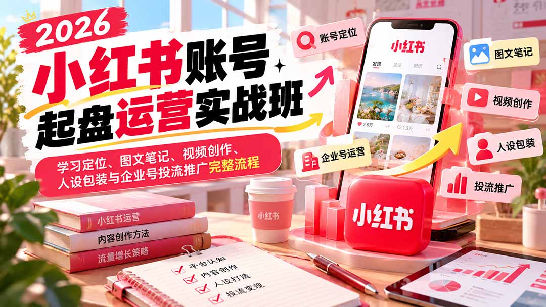 2026小红书账号起盘运营实战班:学习定位、图文笔记、视频创作、人设包装与企业号投流推广完整流程-阿灿学库