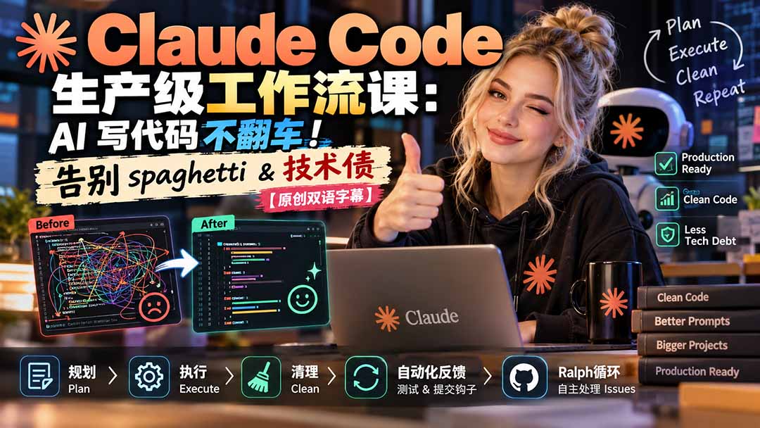 Claude Code 生产级工作流课：AI 写代码不翻车！告别 spaghetti & 技术债【原创双语字幕】-吾图资源网