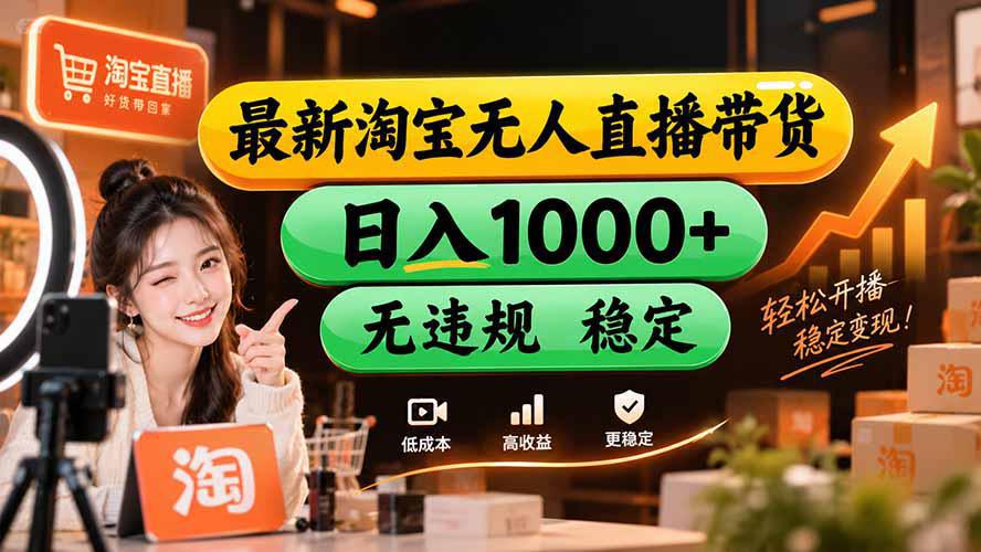 【新技术】淘宝无人直播，独家，日入2K+，无封号，可矩阵，长期稳定-阿灿学库