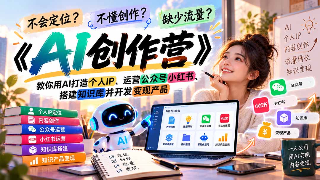 不会定位、不懂创作、缺少流量？《AI创作营》教你用AI打造个人IP、运营公众号小红书、搭建知识库并开发变现产品-阿灿学库