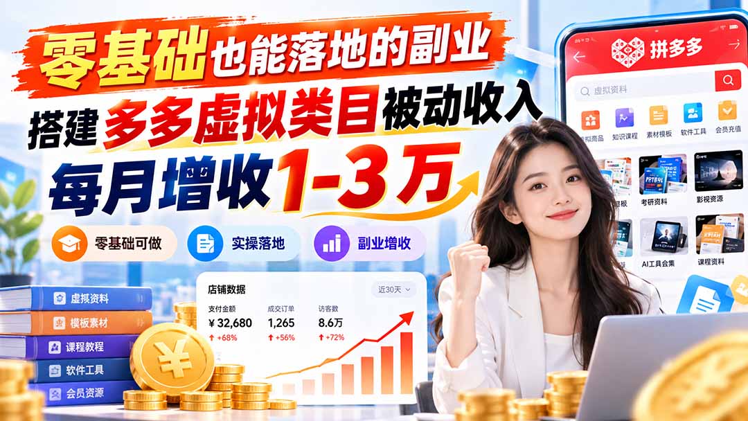 零基础也能落地的副业，搭建多多虚拟类目被动收入，每月增收 1-3 万-阿灿学库