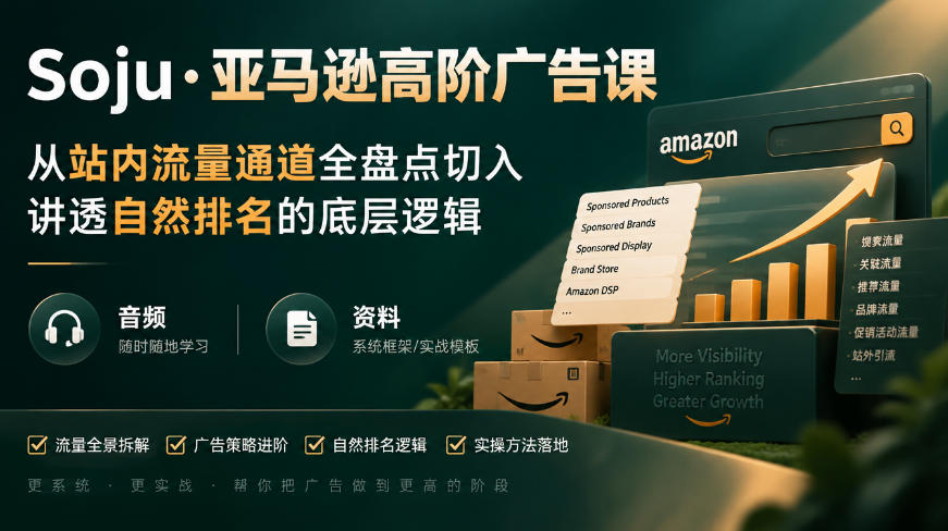 亚马逊高阶广告课,从站内流量通道全盘点切入,讲透自然排名的底层逻辑(直播+音频+资料)-阿灿学库