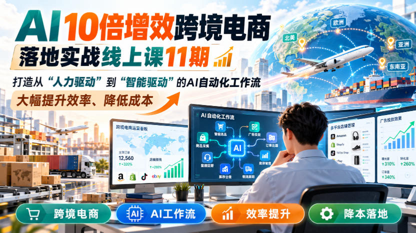 AI 10倍增效跨境电商落地实战线上课11期，打造从人力驱动到智能驱动的AI自动化工作流，大幅提升效率、降低成本-阿灿学库